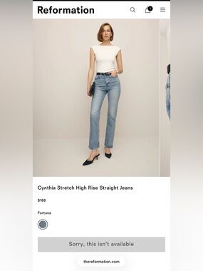 Reformation Cynthia Stretch High-Rise Straight Jeans - Light Blue